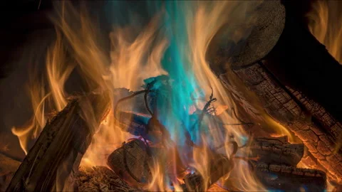 Timelapse - Bonfire on a beach with blue flames Stock Footage 182280545