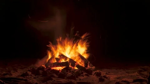 Timelapse Bonfire on an ocean beach at night Stock Footage 159961365
