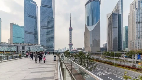 Timelapse of Bottom view of the Pudong New District of Shanghai, China. Stock Footage 74360977
