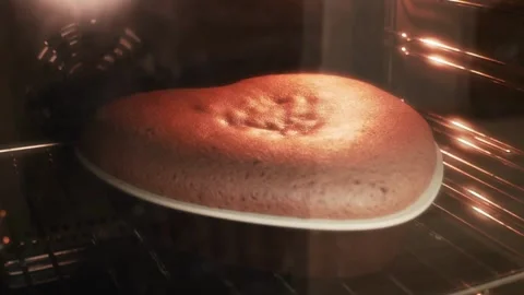 Timelapse of bread and cake dough baking in oven. Bakery rising in oven. Baki Stock Footage 272449581