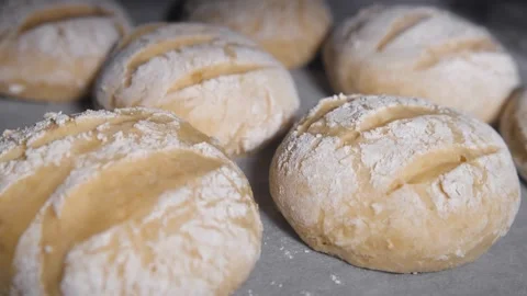 Timelapse bread in oven are baked on a tray in a home oven, timelapse Baking Stock Footage 336576732