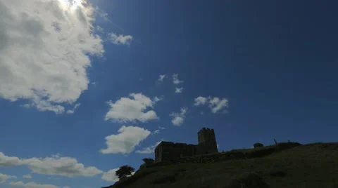 Timelapse - Brentor Church Devon Clouds Sunny Day Stock Footage 59865296