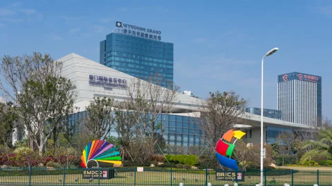 Timelapse, BRICS and EMDCD Sculpture, Xiamen, China Stock Footage 87144020