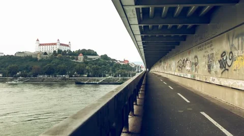 Timelapse from bridge in Bratislave, view on the castle, Slovakia. Dolly slider. Stock Footage 68283148