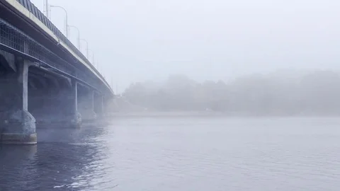 Timelapse the bridge in the fog. Stock Footage 81045197