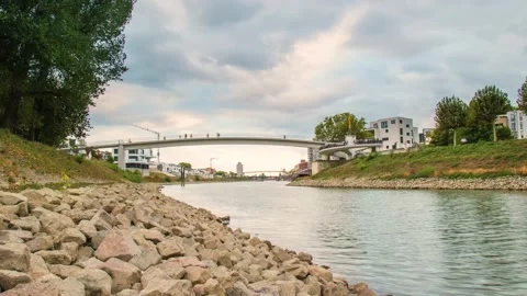 Timelapse of Bridge over River in the City / Rhein Neckar  Vídeos de archivo 134699628