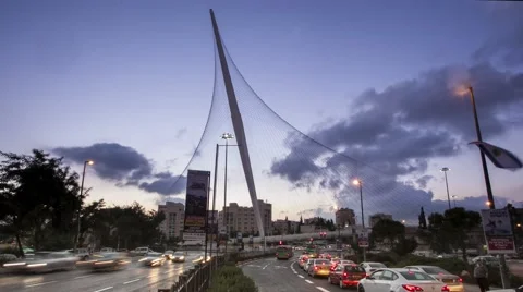 Timelapse of a bridge at Sunset, Jerusalem, Israel Stock Footage 42312425