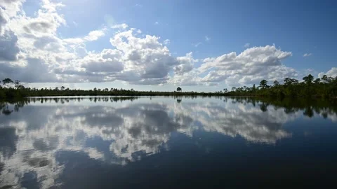 Timelapse of bright afternoon cloudscape over lake Everglades National Park 4K. Stock Footage 228664801
