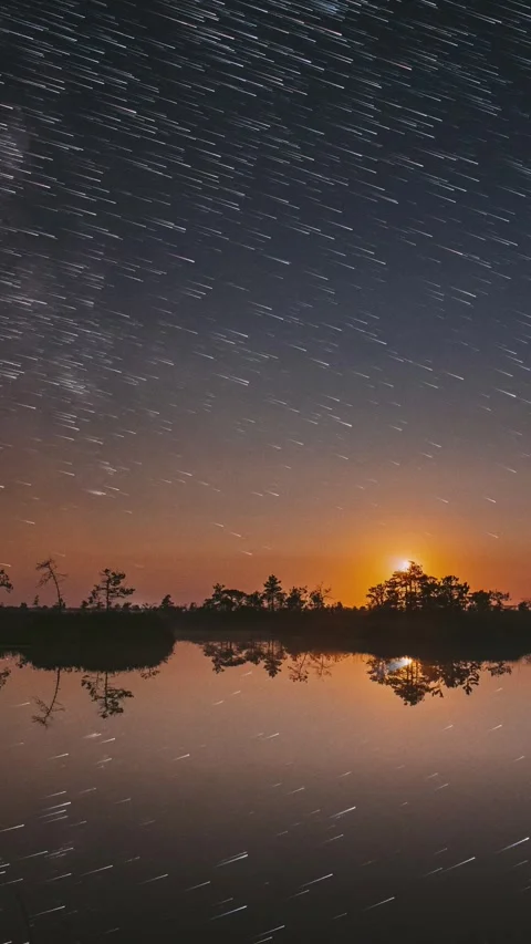 Timelapse. Bright Dramatic Trails Of Stars And Meteors. Stars Effect In Sky. Stock Footage 313846662