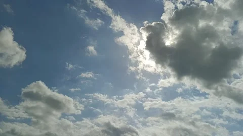 Timelapse of bright sun rays breaking through fast-moving white cumulus Stock Footage 344801658