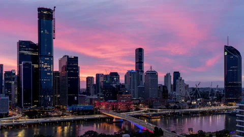 Timelapse of Brisbane City Skyline - Night to Day Stock Footage