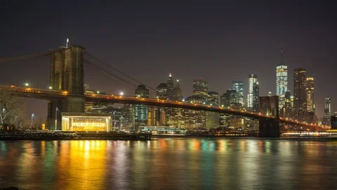 Timelapse of Brooklyn bridge and Manhattan at sunrise Stock Footage 103813352