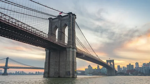 Timelapse of Brooklyn bridge at sunrise Stock Footage 236859455
