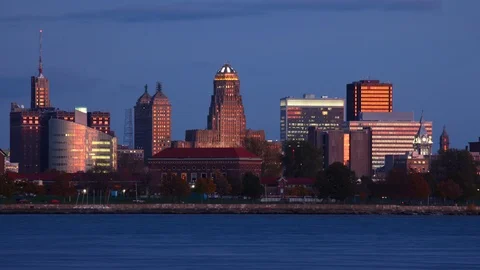 Timelapse of the Buffalo city center day to night 4K Stock Footage