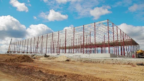 Timelapse Building new large warehouse complex 스톡 동영상 90998341