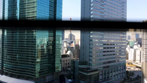 Timelapse, Buildings elevator in Shiodome, Tokyo, Japan Stock Footage 100858328