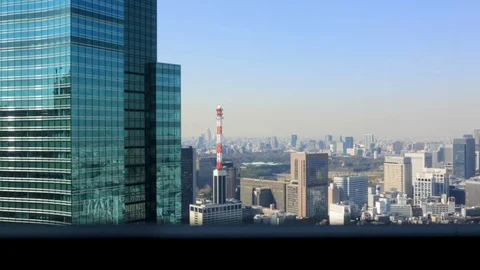 Timelapse, Buildings elevator in Shiodome, Tokyo, Japan Stock Footage 100858329