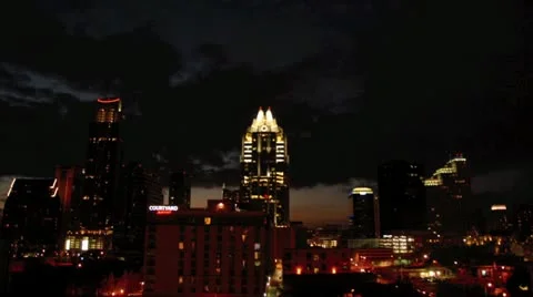 Timelapse of buildings at night in Austin, Texas, USA Stock Footage