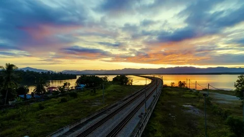 Timelapse Bukit Merah Floating Railway. Stock Footage 101430444