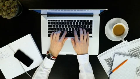 Timelapse Businessman working with tablet computer. Top view Stock Footage