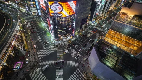 Timelapse of Busy Intersection at Night in the Ginza District of Tokyo, Japan Vidéo 263994012