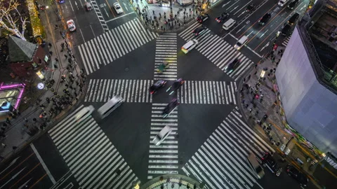 Timelapse of Busy Intersection at Night in the Ginza District of Tokyo, Japan Vidéo 264037696