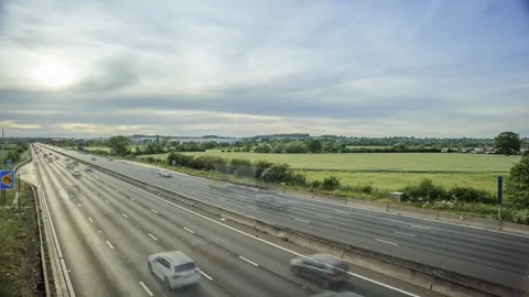 Timelapse of Busy Multi-Lane Motorway With Fast-Moving in England UK Stock Footage 336237748