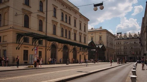 Timelapse of Busy Street in Front of Train Station, Prague Stock Footage 93288498