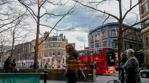 Timelapse of a busy street in London. Ordinary day of winter with people Stock Footage