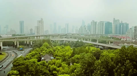 Timelapse of busy traffic over overpass in modern city , Shanghai, China Stock Footage 39655055