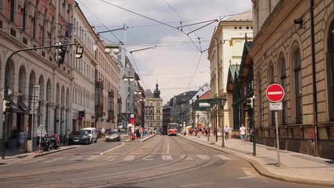 Timelapse of Busy Tram Stop, Prague Video stock 93288441