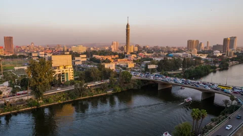 Timelapse of Cairo and the Nile at dusk. Egypt. Stock Footage 202169022