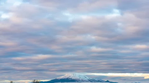 Timelapse of Calbuco Volcano With Moving Clouds at Winter Dusk, Chilean Stock Footage 345055219