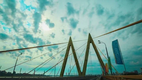 Timelapse Camera Moves along Millenium Bridge against Sky Stock Footage 73979735