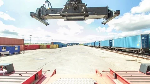 Timelapse Camera Shows Reachstacker Unloading Containers Stock Footage 78745733