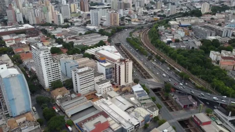 Timelapse canalized river and arterial avenue near downtown in Latin America Stock-Footage 153239059