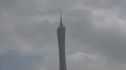 Timelapse The Canton Tower among clouds, Guangzhou, China Stock Footage 11171213