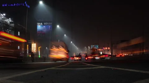 TimeLapse Captured amid the Road Traffic of Delhi at Night Stock Footage 254801201