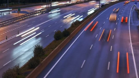 Timelapse of car traffic jam at busy highway long exposure light trails during Stock Footage 120238748