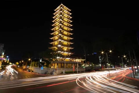 Timelapse of car traffic jam at road long exposure light trails at night Stock Footage 131858873