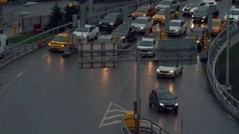 Timelapse of car traffic on the road with barrier arm Stock Footage 85453904