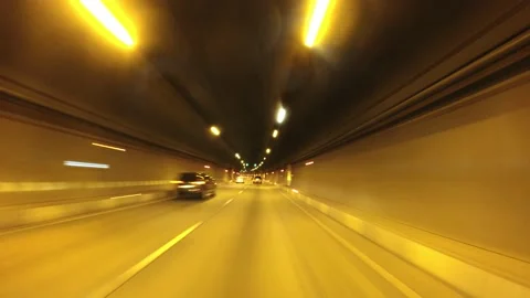 Timelapse from the car window while driving in the tunnel. First-person view. Vidéo 158420455