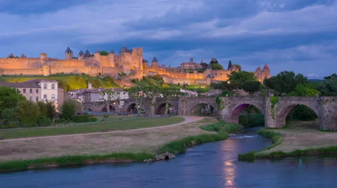 Timelapse of Carcassonne at sunset time Stock Footage 60386773