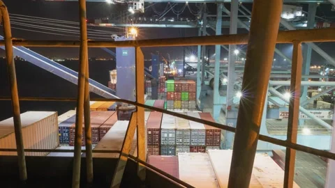Timelapse of Cargo Loading and Discharging Operation Top View Stock Footage 222830238