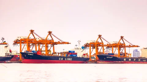 Timelapse Cargo ship loading goods at shipping port Stock Footage 52367772