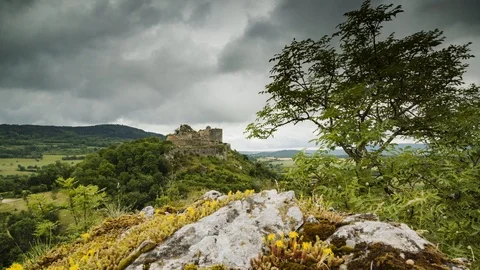 Timelapse of a castle with clouds in bugundy Stock Footage 123536898
