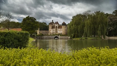 Timelapse of a castle with clouds in bugundy Stock Footage 123536921