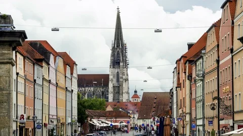 Timelapse of the Cathedral of St. Peter seen from the Stadtamhof in Regensburg Stock Footage 115944919