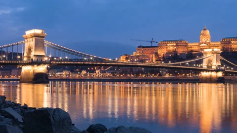 Timelapse of the Chain Bridge and the Castle district next to the Danube Stock Footage 231979216