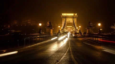 Timelapse of Chain Bridge traffic at night Stock Footage 82948591